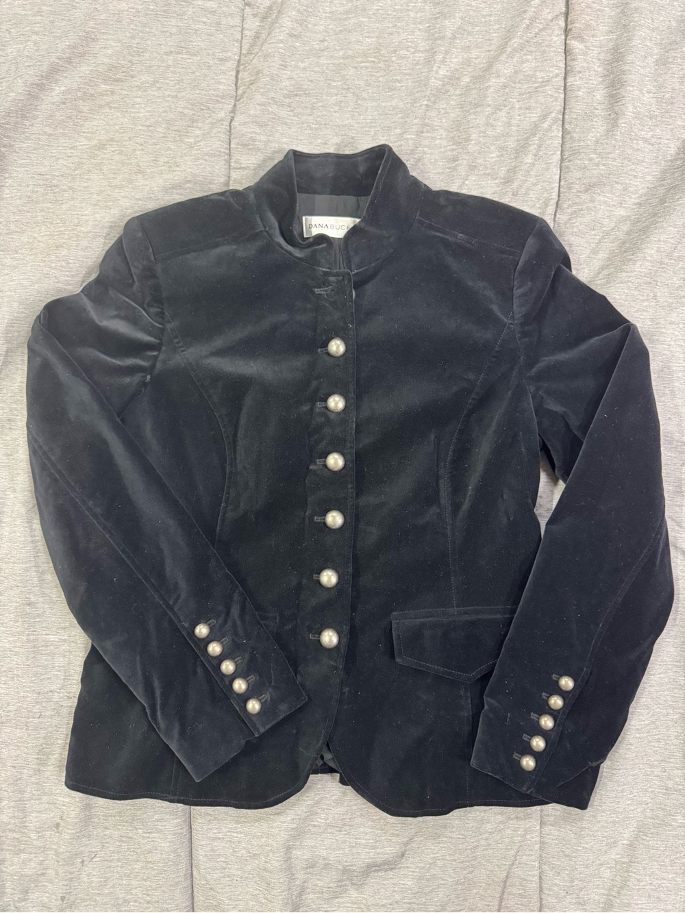 Dana Buchman Black Velvet Military-Inspired Pearl-Button Blazer